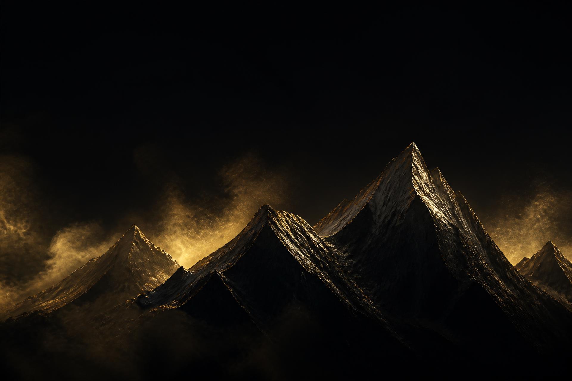 Golden light breaking over dark mountain peaks